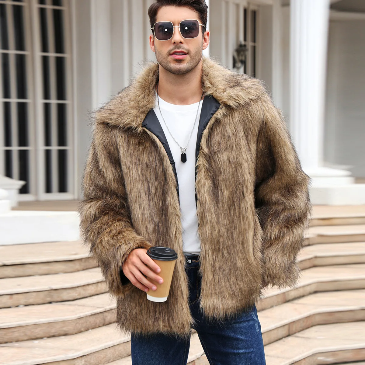 Thermal Long John - Hommes fausse fourrure de renard veste